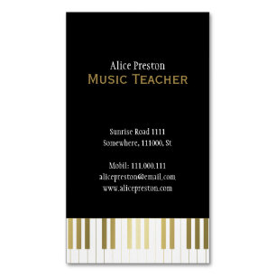 Music Teacher Elegant Black Golden Piano Magnetic Business Card
