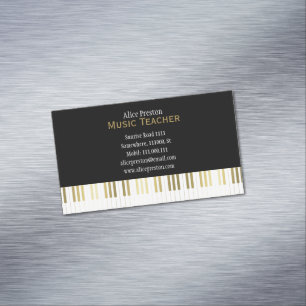 Music Teacher Elegant Black Golden Piano Magnetic Business Card