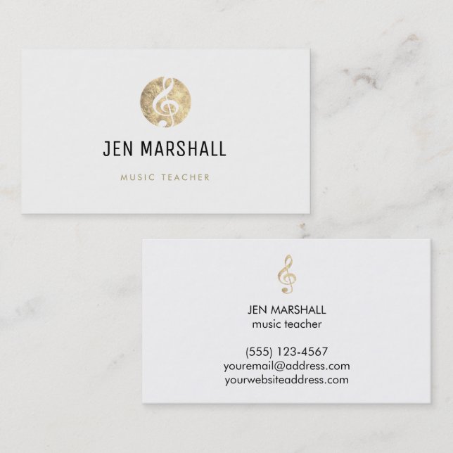 music teacher elegant faux gold foil treble clef business card (Front/Back)