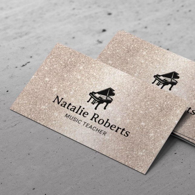 Music Teacher Elegant Gold Glitter Piano Musical Business Card (Creator Uploaded)