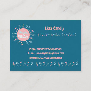 Music teacher elegant notes blue background business card
