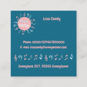 Music teacher elegant notes blue background square business card