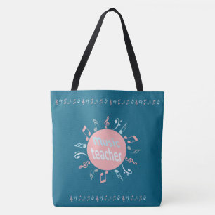 Music teacher elegant notes blue background tote bag