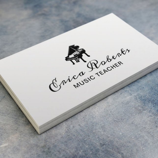 Music Teacher Elegant Piano Icon Musical Business Card (Creator Uploaded)