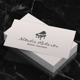 Music Teacher Elegant Piano Logo Minimal Musical Business Card