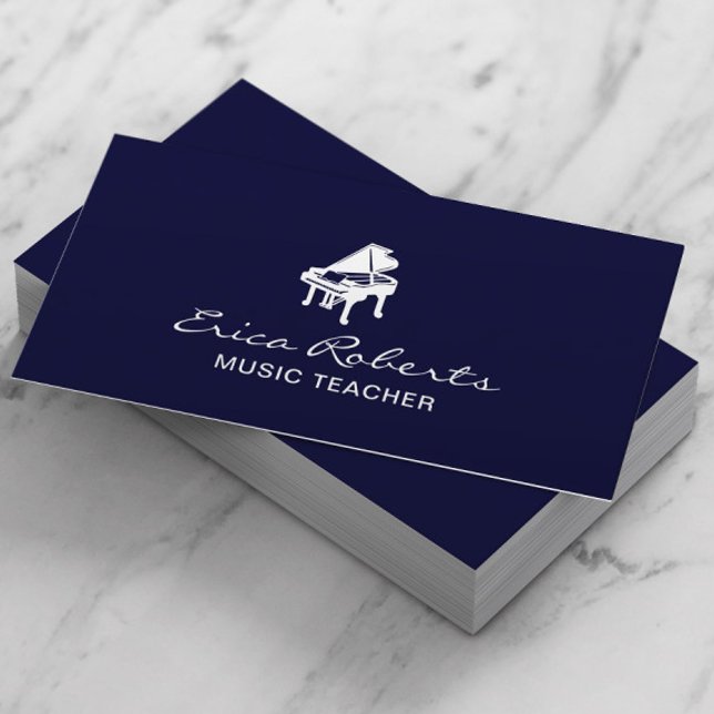 Music Teacher Elegant Piano Navy Musical  Business Card (Creator Uploaded)