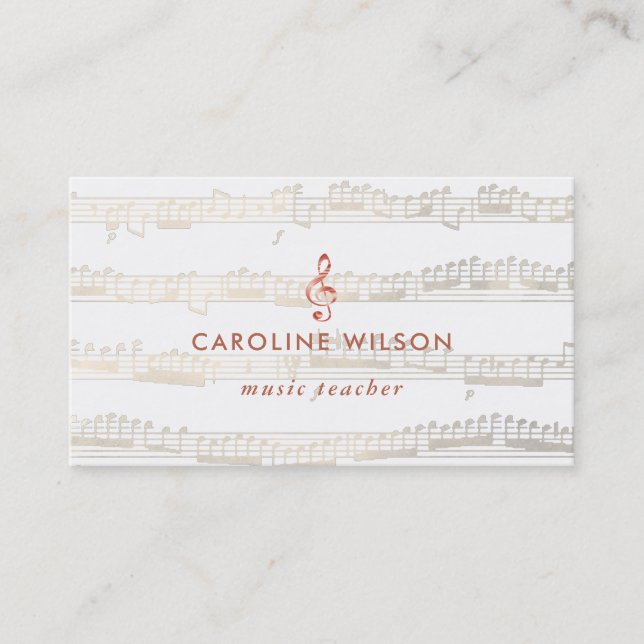 music teacher elegant rose gold clef business card (Front)