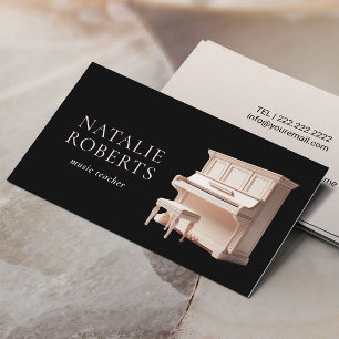 Music Teacher Elegant White Piano Black Musical Business Card
