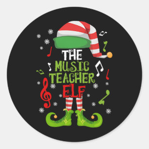 Music Teacher Elf Christmas Family Matching Xmas G Classic Round Sticker