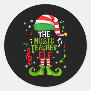Music Teacher Elf Christmas Family Matching Xmas G Classic Round Sticker
