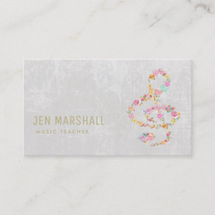 music teacher floral treble clef business card