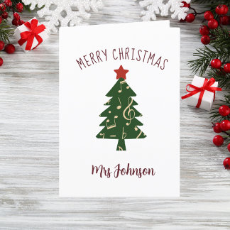 Music Teacher Flute Piano Violin Christmas Tree Holiday Card