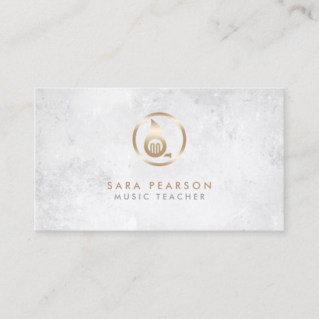 Music Teacher Gold French Horn Icon Business Card (Front)