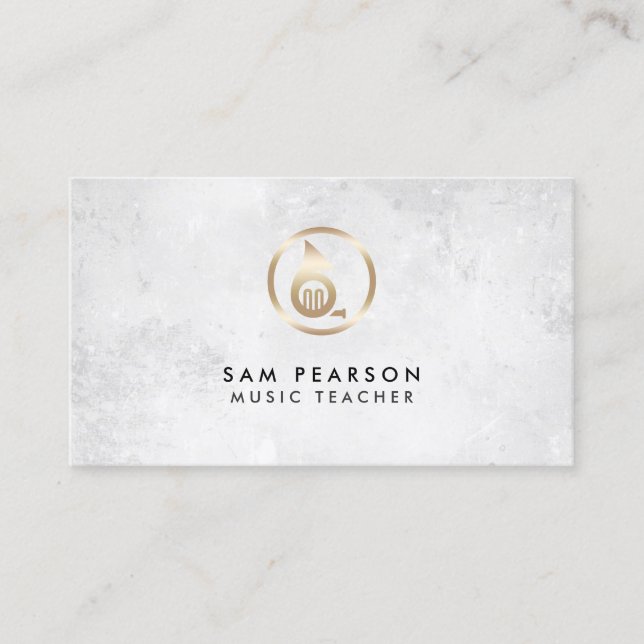 Music Teacher Gold French Horn Icon Business Card (Front)