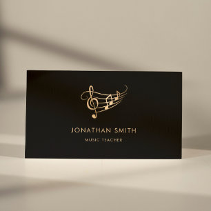 Music Teacher Gold Wavy Stave Elegant Business Card