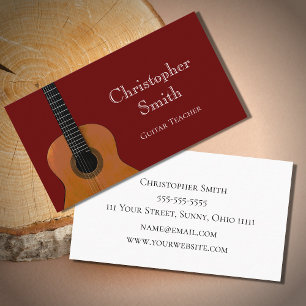 Music Teacher Guitar Lessons Musical Red Business Card