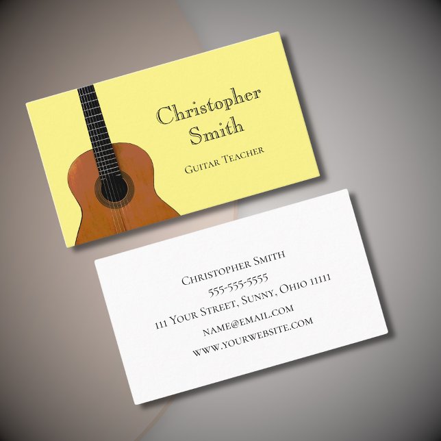Music Teacher Guitar Lessons Yellow Musical Business Card (Creator Uploaded)