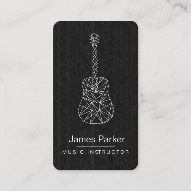 Music Teacher Guitar Logo Minimalist Musician Wood Business Card (Front)