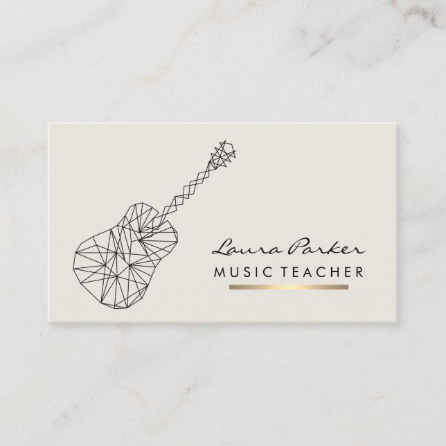 Music Teacher Guitar Player instrument Gold Business Card (Front)
