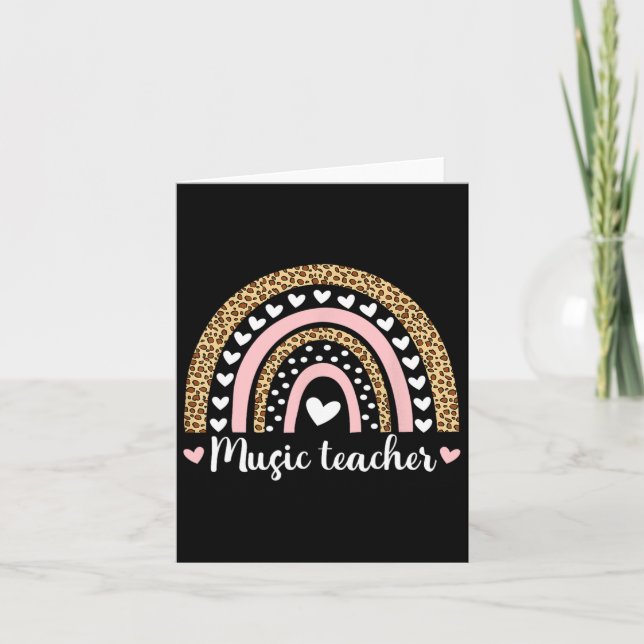 Music Teacher Leopard Boho Rainbow 100 Days Of Sch Card (Front)