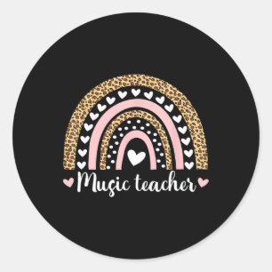 Music Teacher Leopard Boho Rainbow 100 Days Of Sch Classic Round Sticker
