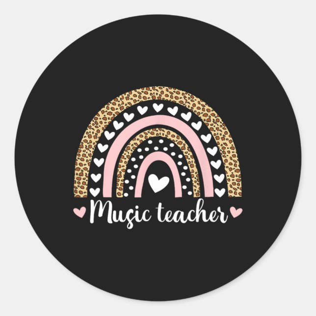 Music Teacher Leopard Boho Rainbow 100 Days Of Sch Classic Round Sticker (Front)
