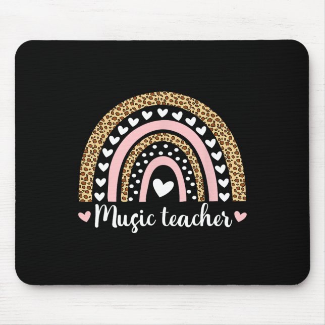 Music Teacher Leopard Boho Rainbow 100 Days Of Sch Mouse Pad (Front)