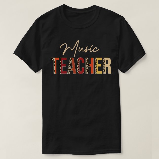 Music Teacher leopard Fall Autumn Lovers Thanksgiv T-Shirt (Design Front)