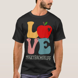 Music Teacher Love Apple Groovy Retro Cute Back To T-Shirt