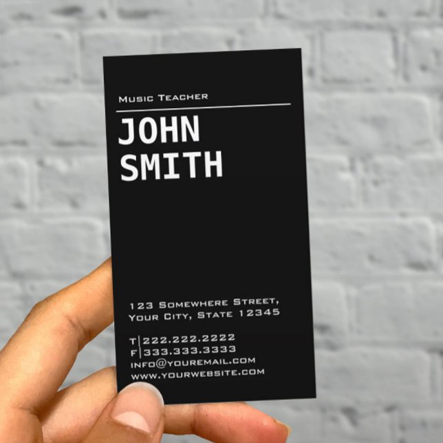 Music Teacher Minimalist Plain Black  Business Card (Creator Uploaded)