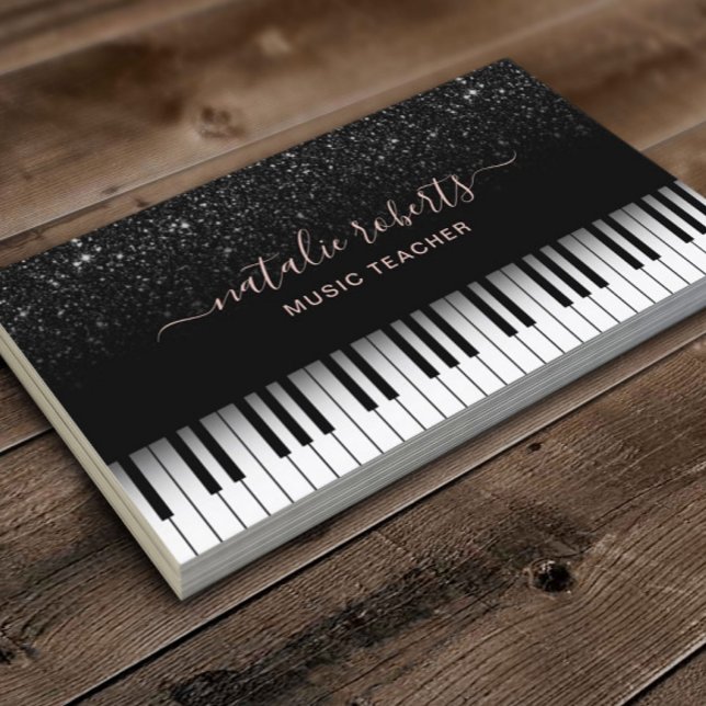 Music Teacher Modern Black Glitter Piano Keys Business Card (Creator Uploaded)