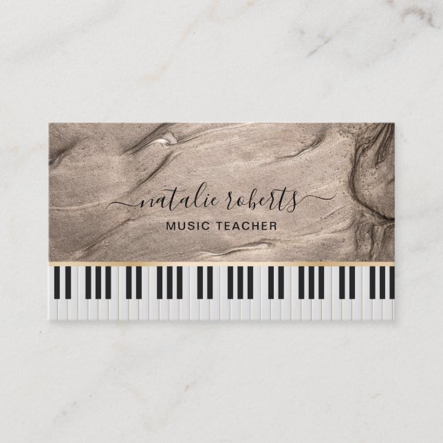 Music Teacher Modern Bronze Elegant Piano Keys Business Card (Front)
