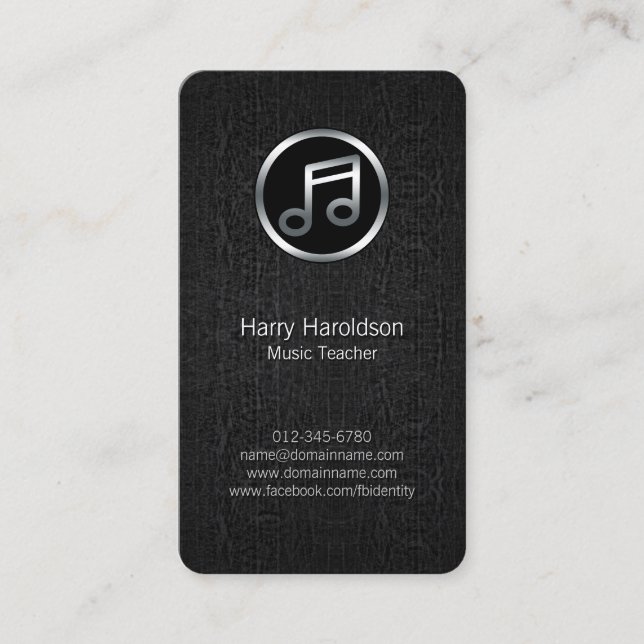 Music Teacher Music Note Black Grunge BusinessCard Business Card (Front)