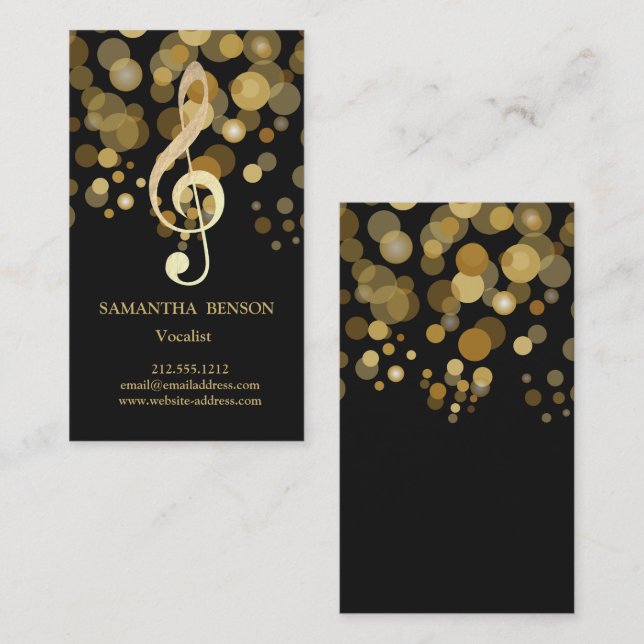 Music Teacher Musical Clef Logo Black Glitter Business Card (Front/Back)