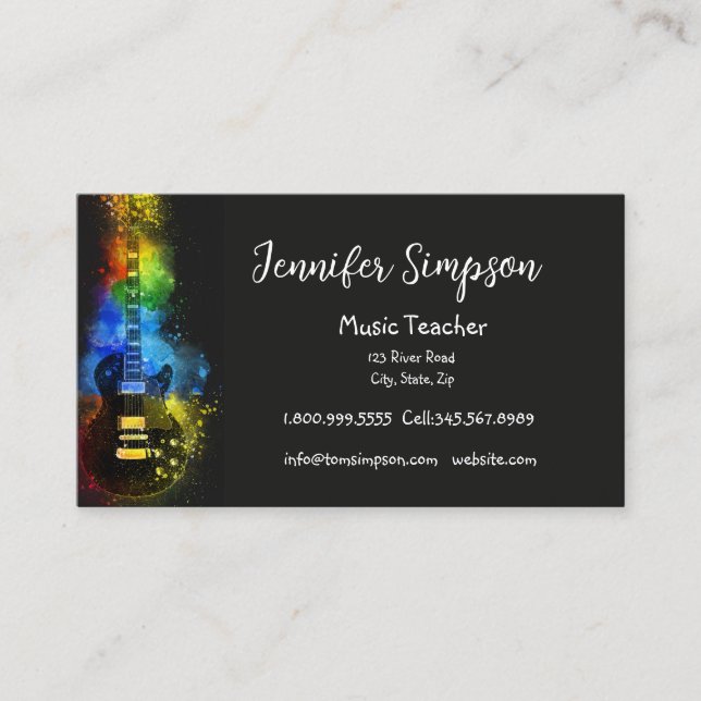 Music Teacher Musical Notes  Guitar Band  Business Card (Front)
