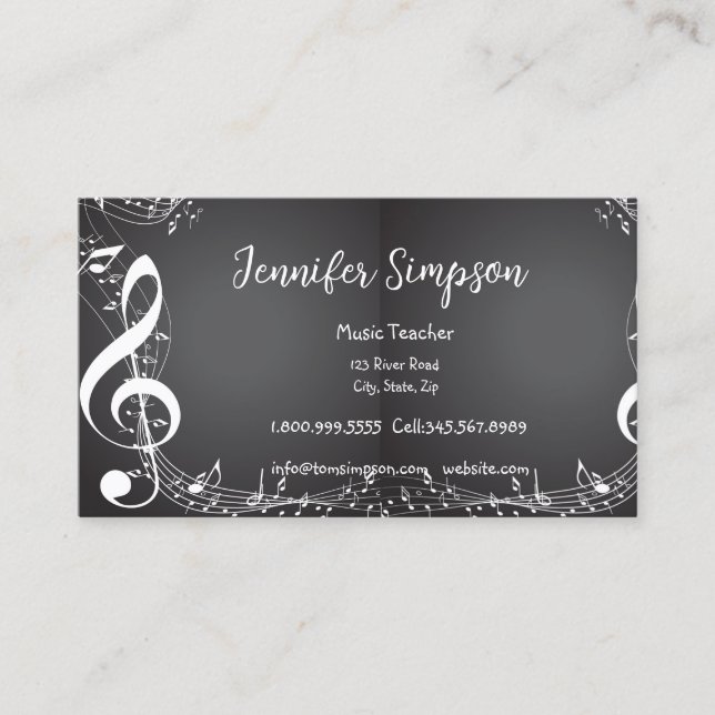 Music Teacher Musical Notes Piano Guitar Band Busi Business Card (Front)