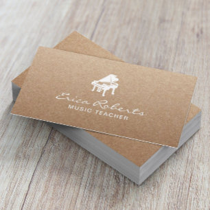 Music Teacher Musical Piano Logo Rustic Kraft Business Card