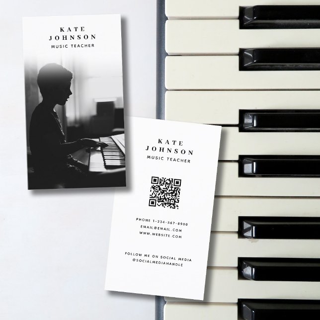 Music Teacher Musician Photo Social Media QR Code Business Card (Music Teacher Musician Photo Social Media QR Code Business Card)