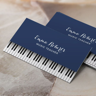 Music Teacher Piano Keyboards Elegant Navy Blue Business Card