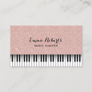 Music Teacher Piano Keyboards Rose Gold Glitter Business Card