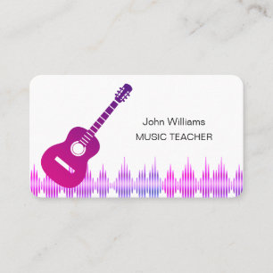 Music Teacher Purple Pink Guitar Musician Elegant Business Card
