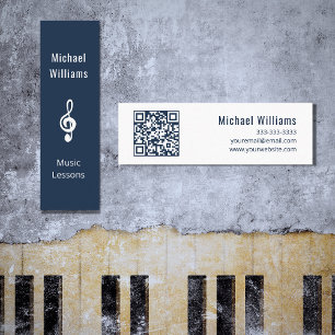 Music Teacher QR code Treble Clef Blue Mini Business Card