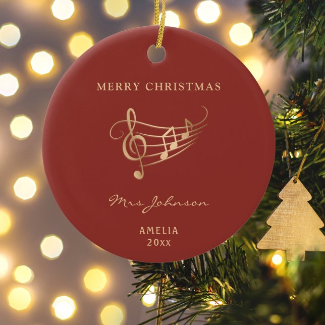 Music Teacher Red Gold Elegant Christmas Ceramic Tree Decoration (Creator Uploaded)
