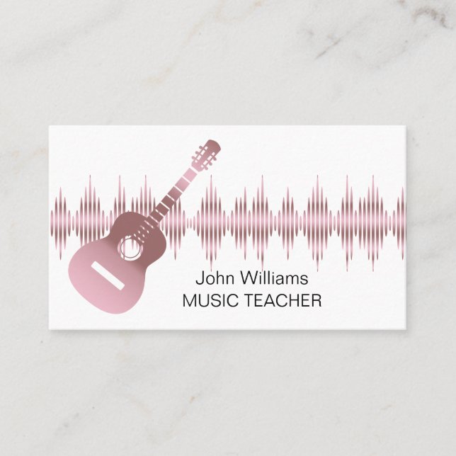 Music Teacher Rose Gold Guitar Musician  Elegant   Business Card (Front)