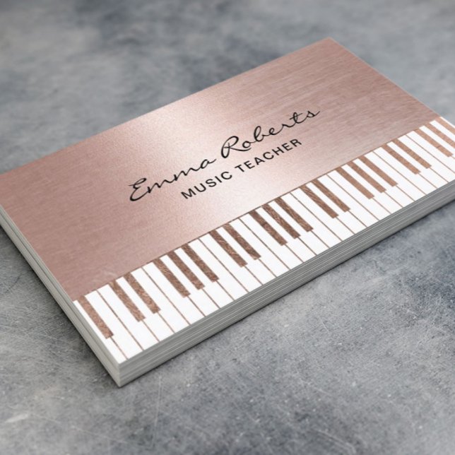 Music Teacher Rose Gold Piano Keys Musical Business Card (Creator Uploaded)