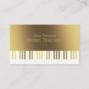 Music Teacher Stylish Golden Piano Business Card