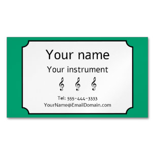 Music Teacher Treble Clef Green Editable Magnetic Business Card