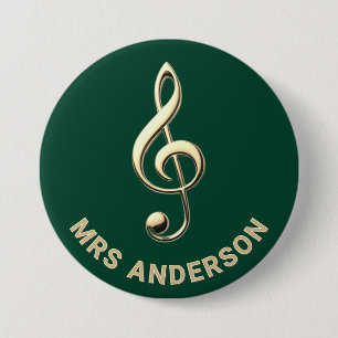Music Teacher Treble Clef Green Personalised Name 7.5 Cm Round Badge