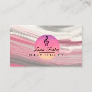 Music Teacher Treble Note Pink Sound Waves Business Card