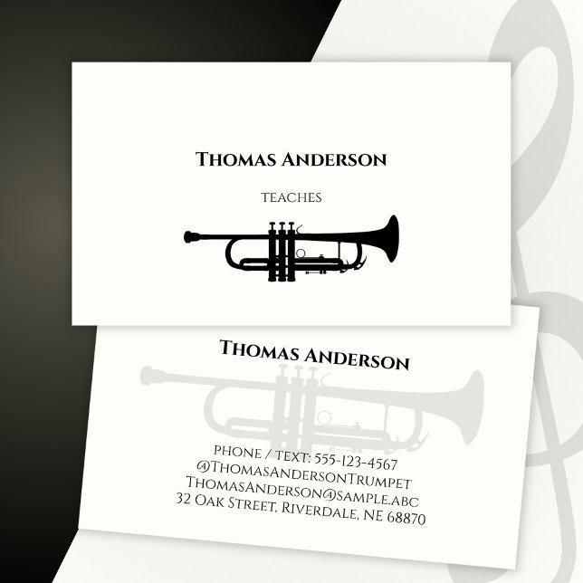 Music Teacher Trumpet Minimalist Monochrome Business Card (Creator Uploaded)